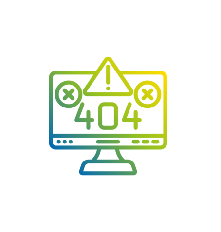 Illustration eines Computer-Bildschirms mit einem Ausrufezeichen oben mittig und den Zahlen "404" in der Mitte.
